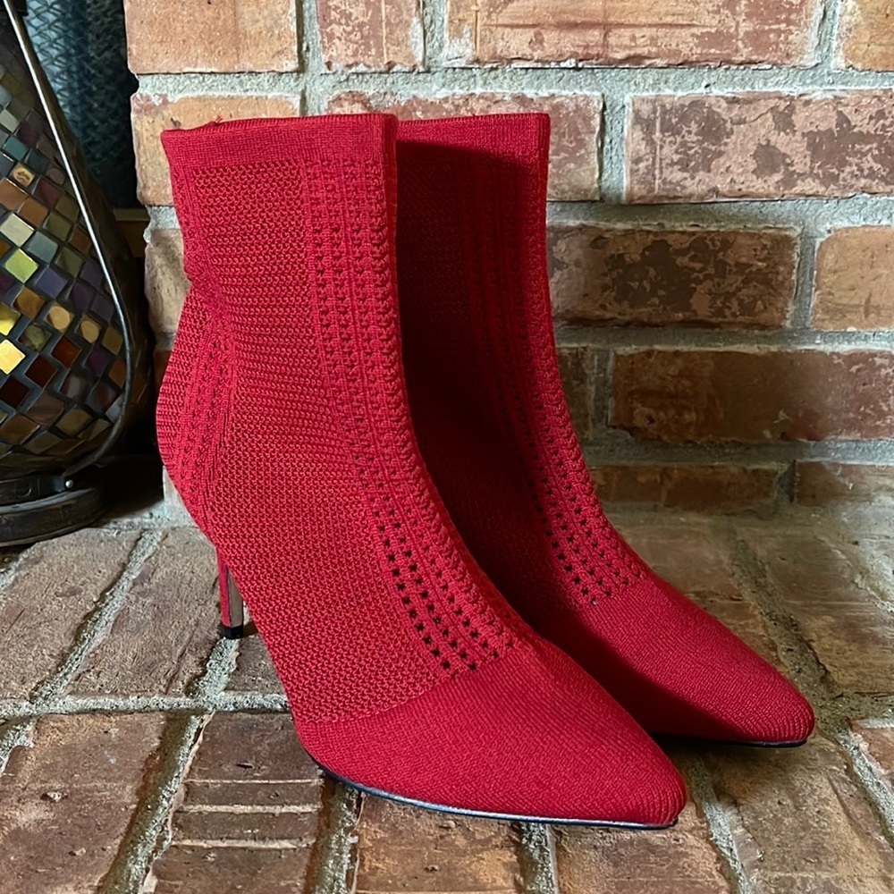 Catherine Malandrino Red Knit Heeled Booties